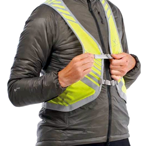 Apidura Packable Visibility Vest, lightweight road cycling-fitted EN Certified hi-viz vest, over jacket