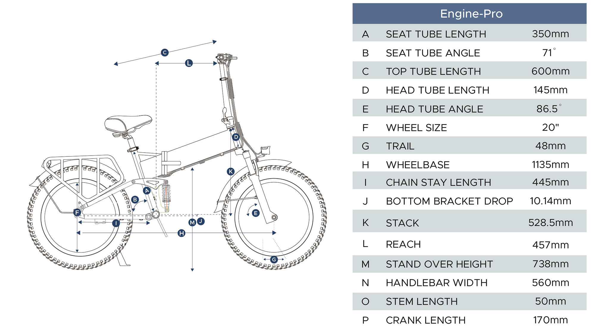 Engwe Engine X 250 ebike, a compact folding 20" mini fat-tire full-suspension commuter e-bike, geometry