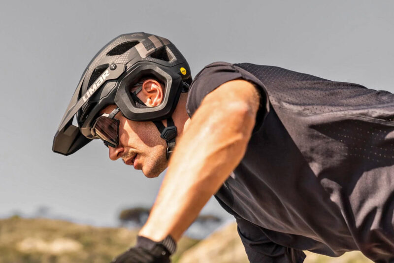 Limar Etna MIPS three quarter shell lightweight vented enduro mountain bike helmet, riding from the side