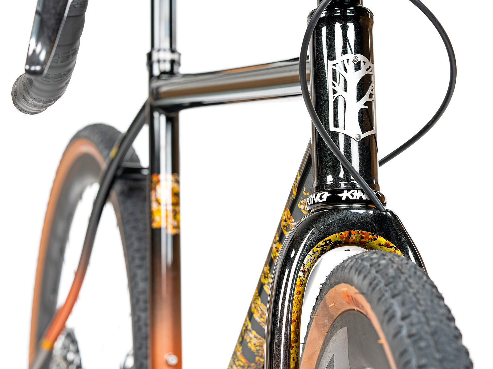 Mosaic GT-1 45 custom titanium gravel bike, UDH upgrade, Beautiful Chaos artist series, headtube