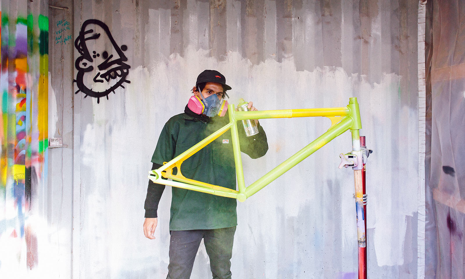 Squid Bikes X Ass Savers limited edition artwork Win Wing Gravel bike fenders, Squid's Chris Namba paint booth