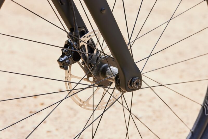 Lithic Carbon Mountain bike fork side brake shot
