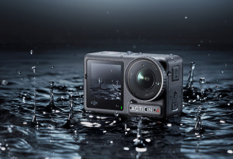 DJI Osmo Action 4 camera shown in water