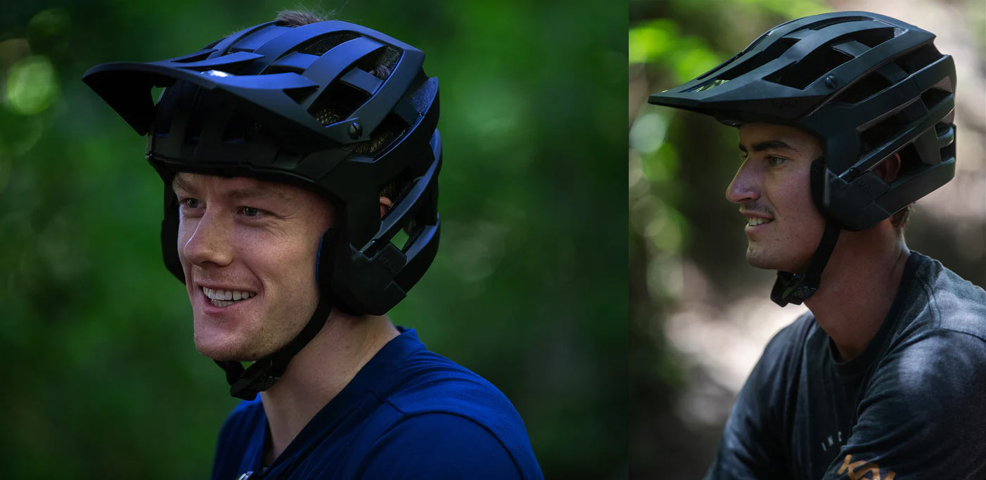 kali OF invader open face trail to enduro mountain bike helmet shown on riders