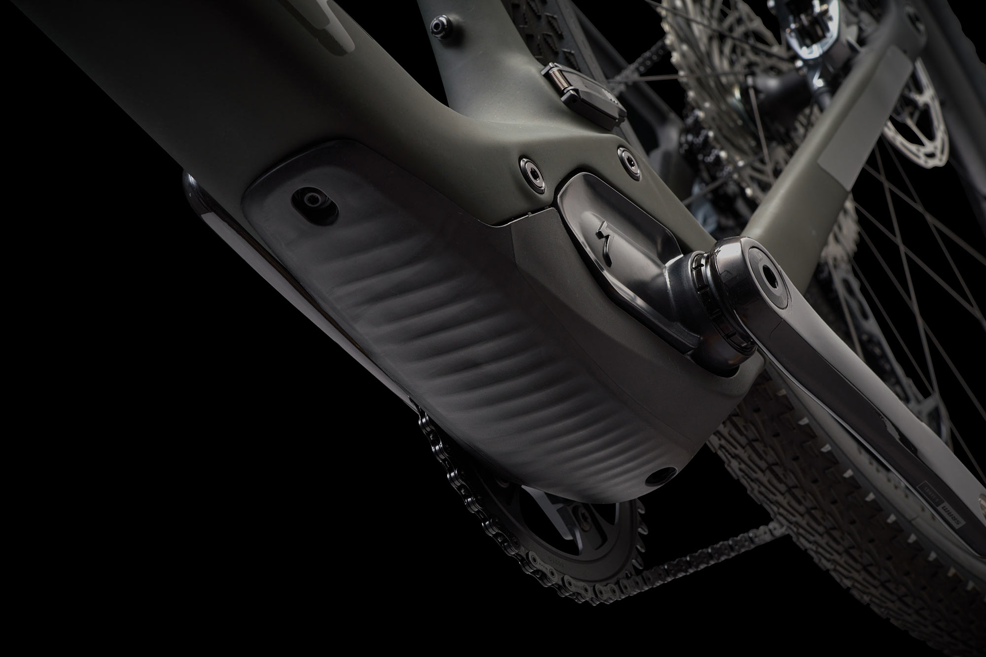 closeup details of new specialized creo 2 e-bike bottom bracket area