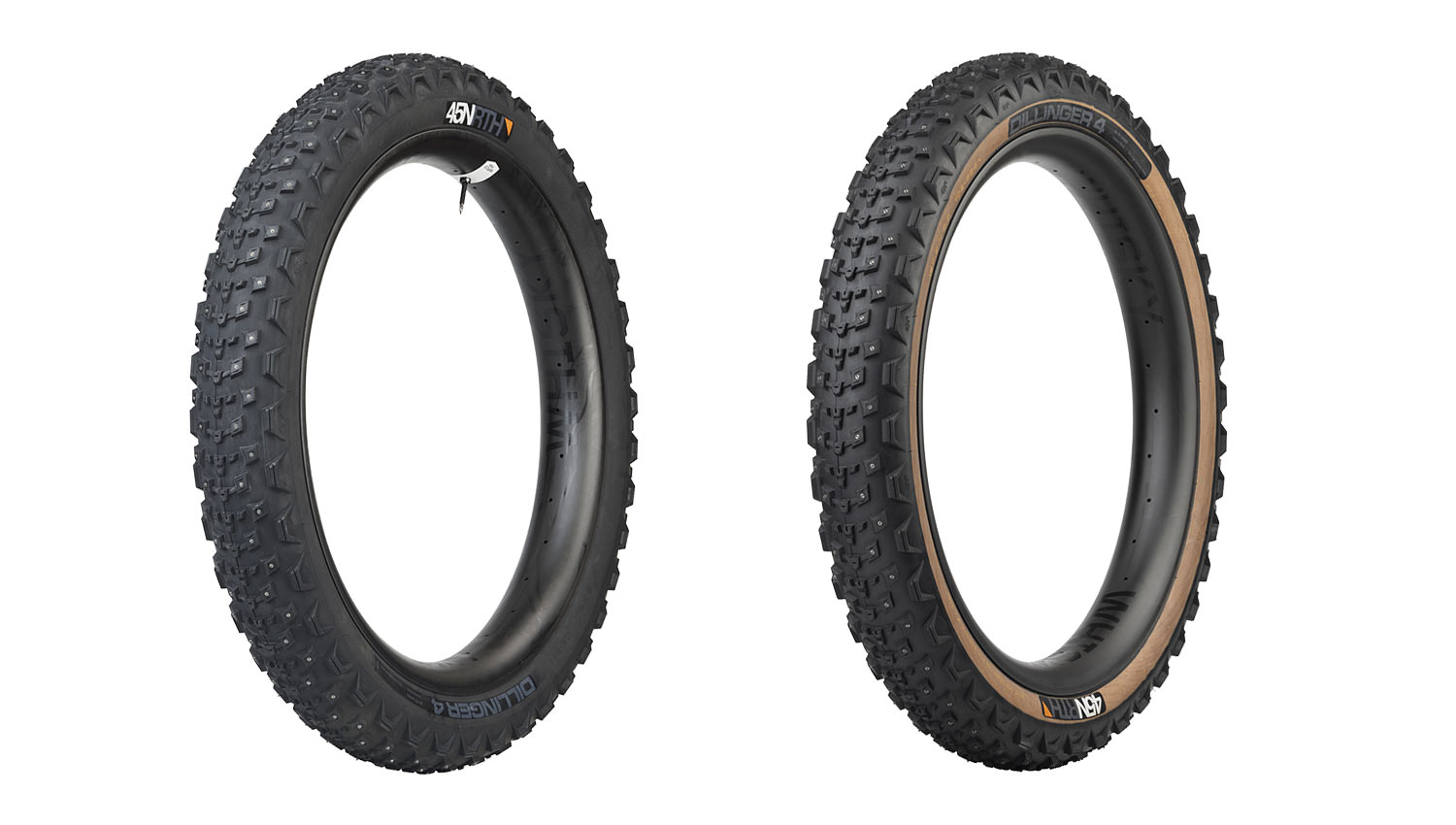 45Nrth Winter 2023-24 teaser, redesigned Dillinger 4 fast rolling fatbike tires, black or tan wall
