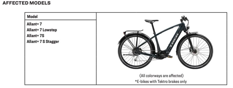 Trek Allant+ 7 E-bike Recall models