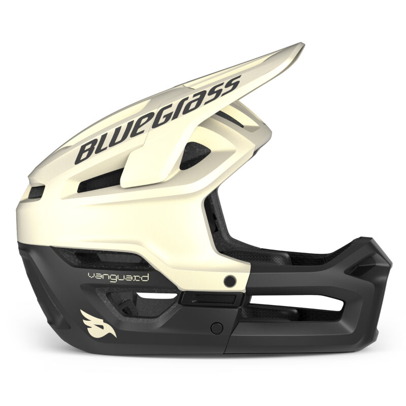 Bluegrass Vanguard Core helmet in Black White. Side view.
