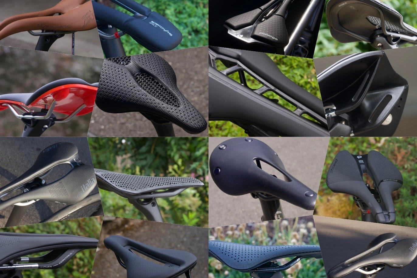 Collage photo of best road bike saddles tested