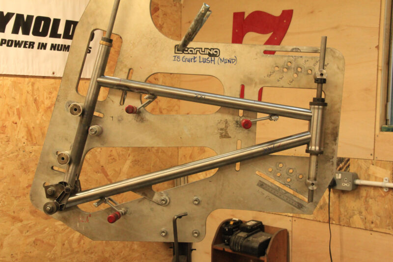 starling cycles nascent frame positioned in jig