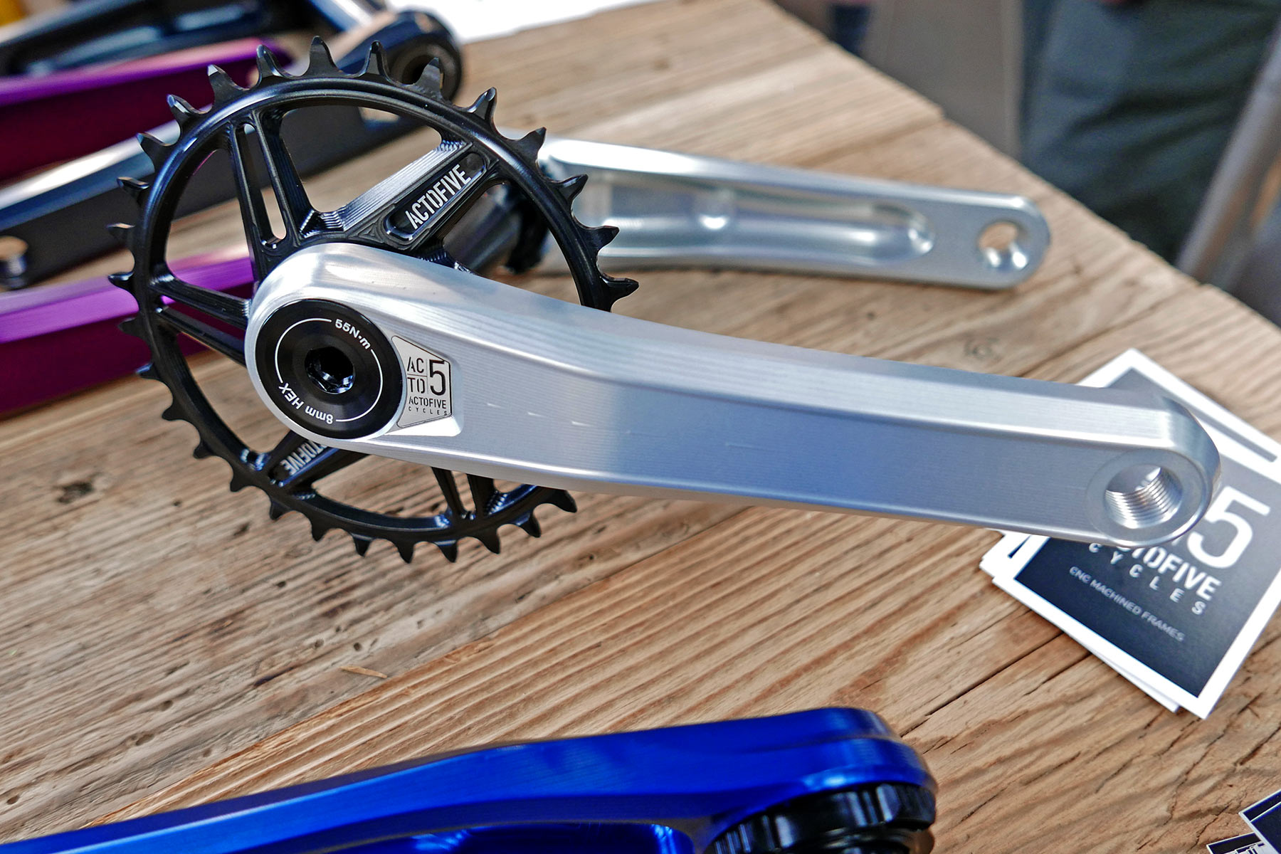 Actofive Signature X more affordable CNC-machined aluminum MTB crankset made-in-Germany, silver ano with chainring