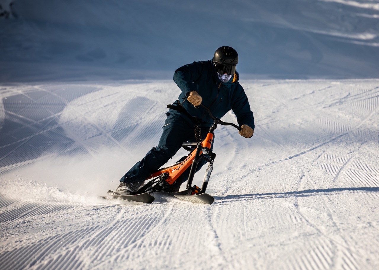 SNO-GO Ski Bikes mid-carve