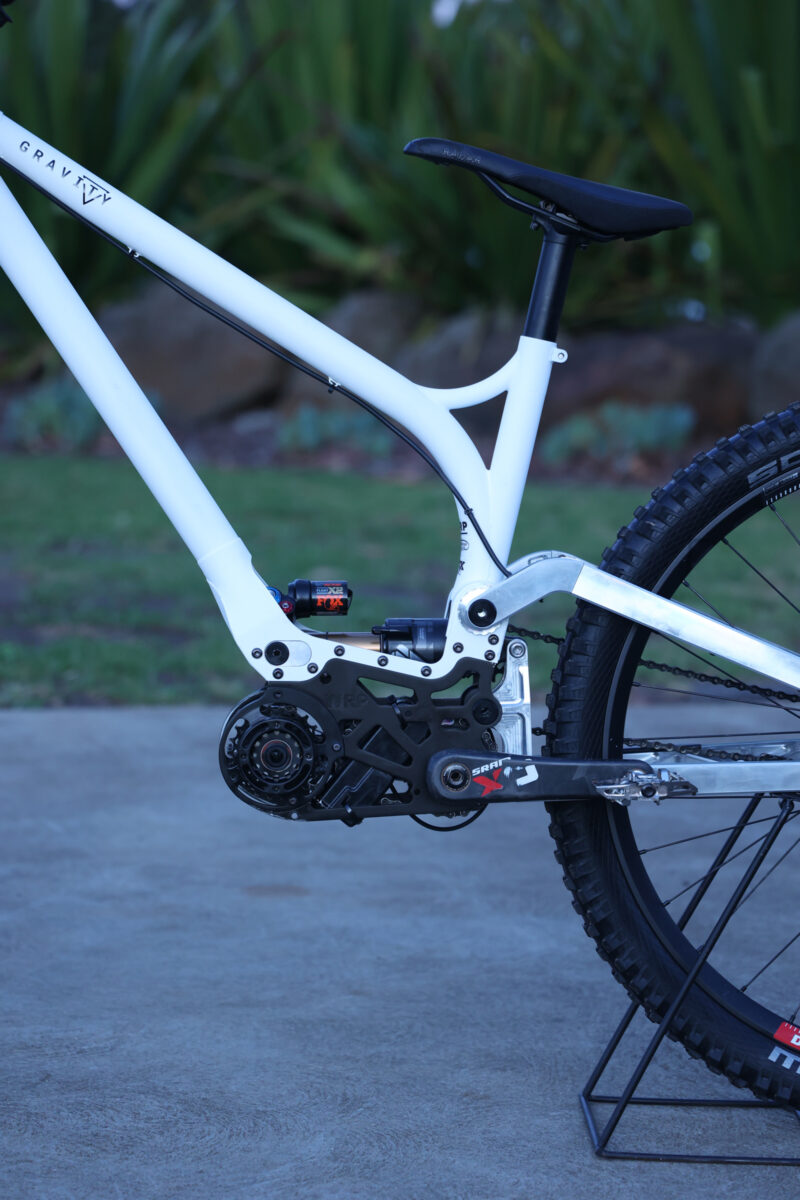trinity dh bike with prototype wrp electronic shifting gearbox