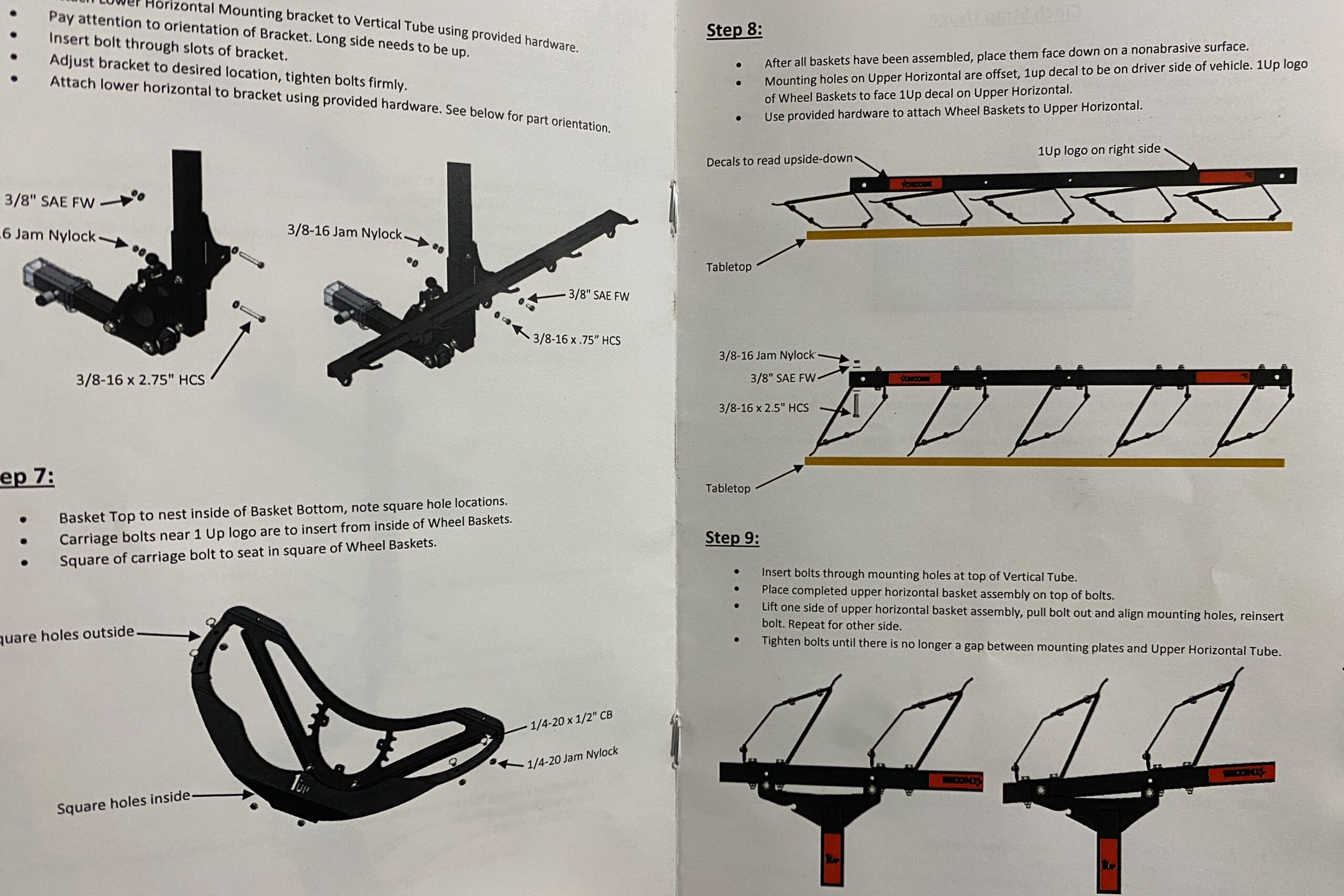 Assembly instructions for the 1Up Recon hitch bike rack