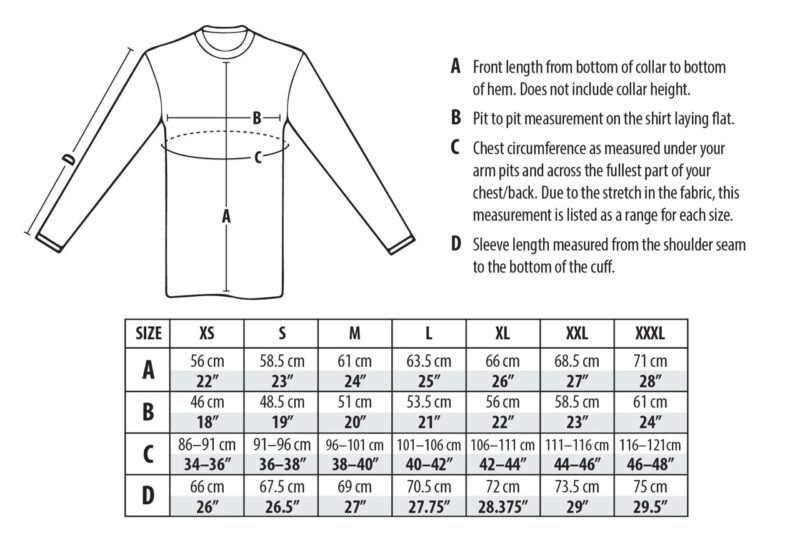 Camp and Go Slow Henley Merino riding shirt fit chart