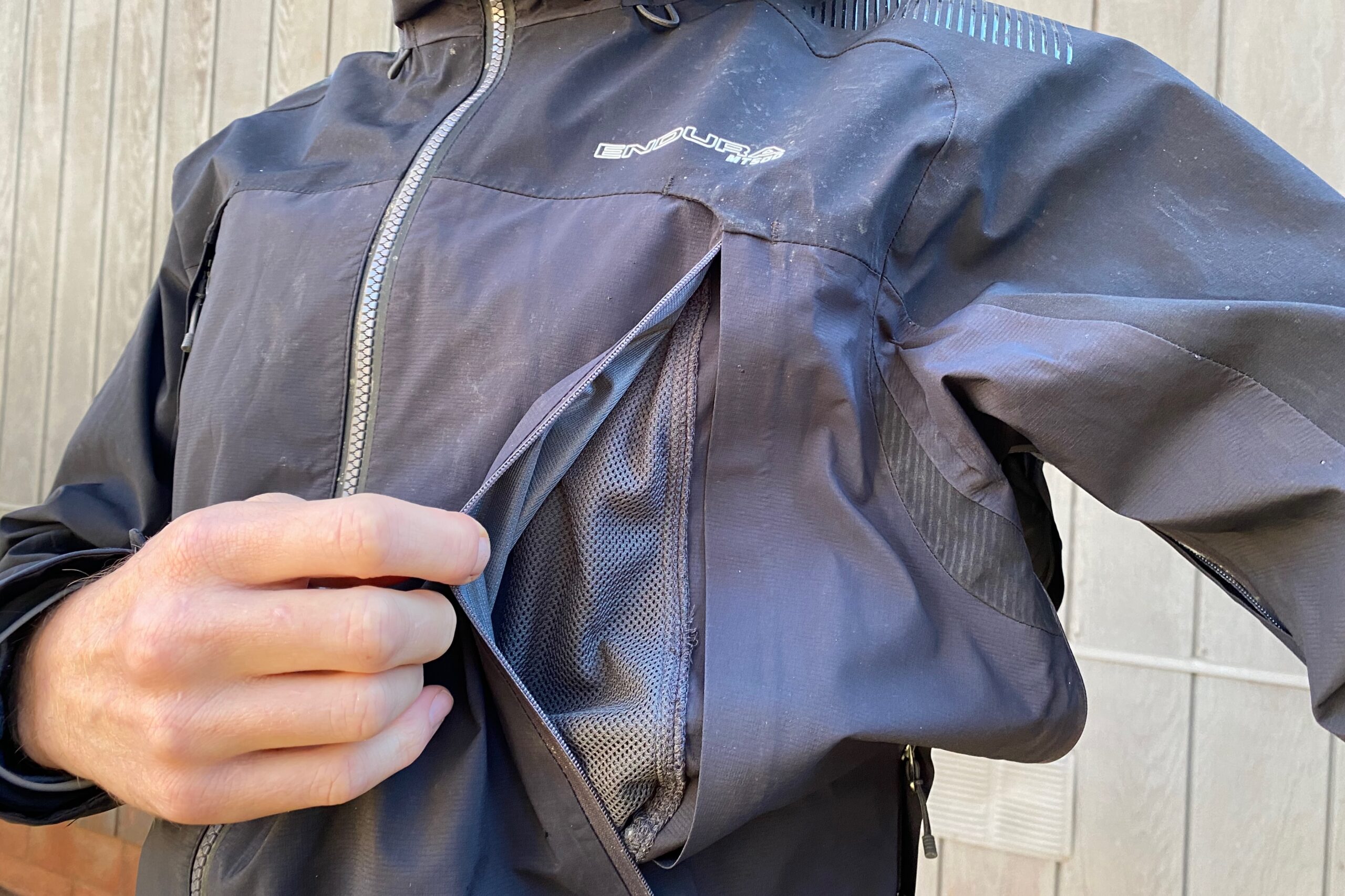 The inside of the mesh lined pockets that double as vents on the Endura MT500 Waterproof Jacket II