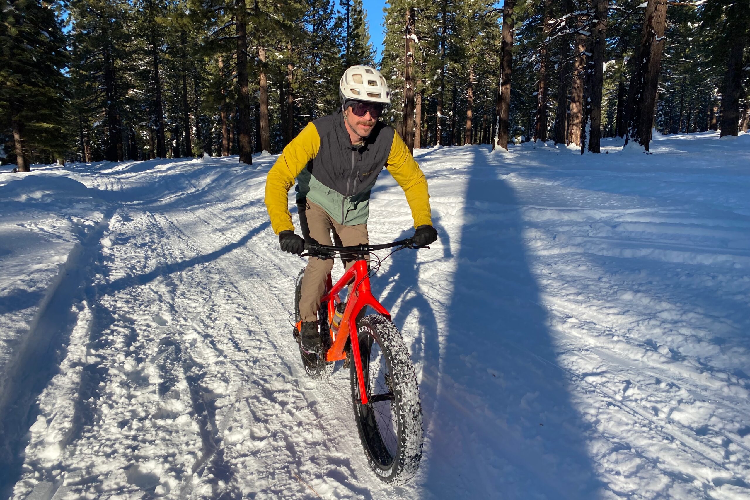 Riding a fat bike in insulated mountain bike gloves