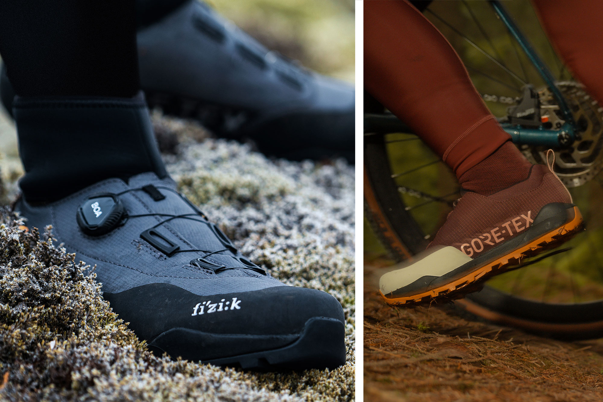 Fizik Nanug GTX insulated and Ergolace PEdALED waterproof Gore-Tex MTB boots, mountain bike and gravel shoes
