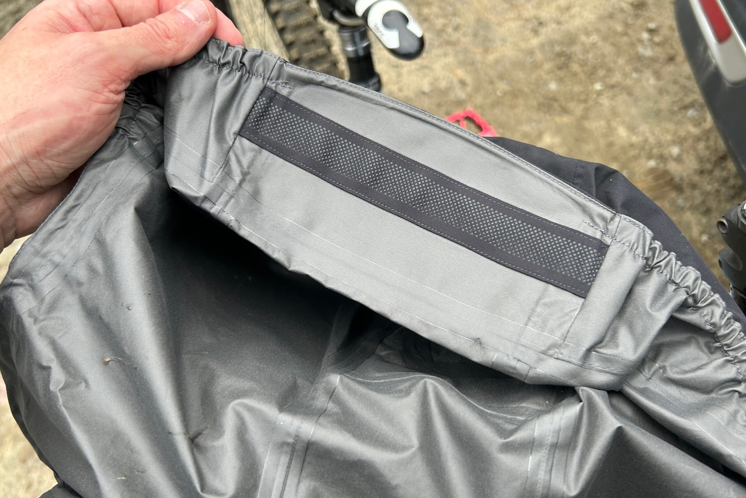 The inside of the hood of the Gorewear Endure jacket showing the Gore-Tex PACLITE materials and taped seams