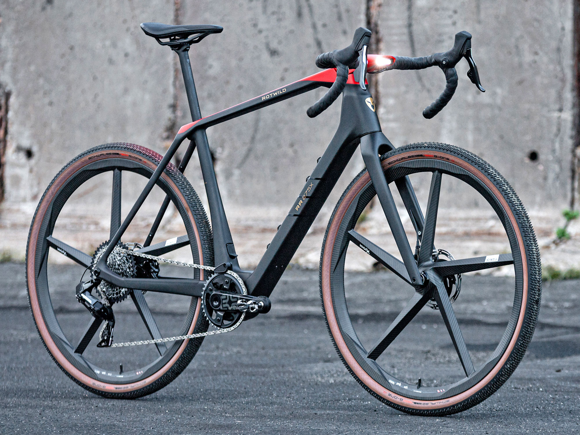 Rotwild R-R275 X gravel ebike, a lightweight TQ-powered fully integrated all-road e-bike, angled