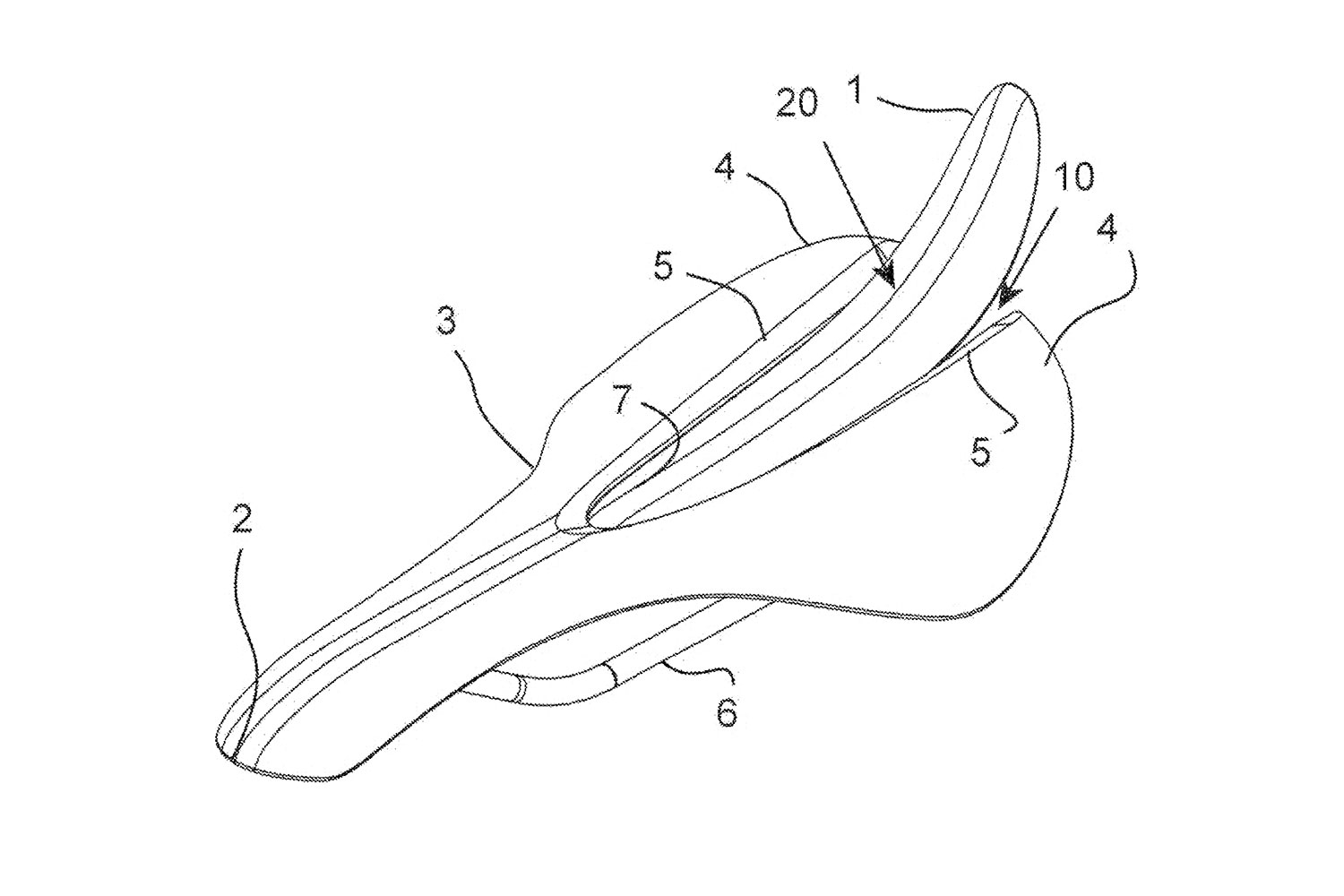 SaddleSpur unique ergonomic cycling saddle design with rear coccyx support, patent drawing