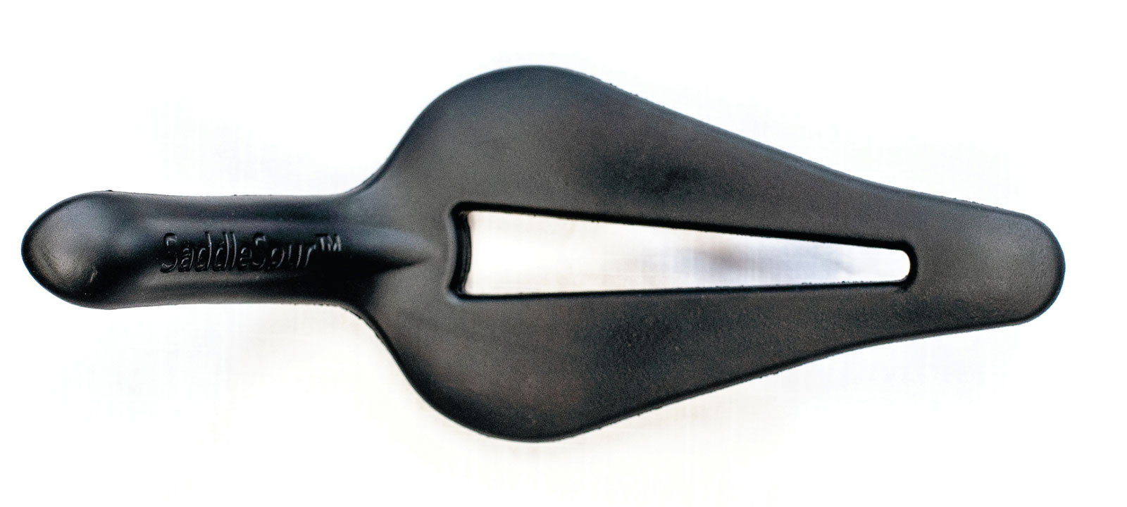 SaddleSpur unique ergonomic cycling saddle design with rear coccyx support, top view