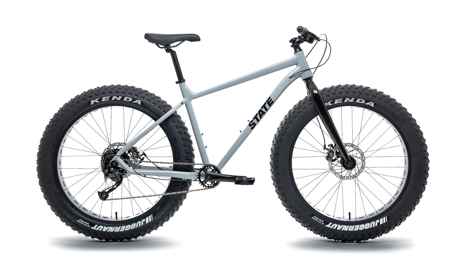 State Bicycle Co. 6061 Trail+ Fat Bike, an affordable alloy budget entry-level aluminum fatbike, Stone Grey complete