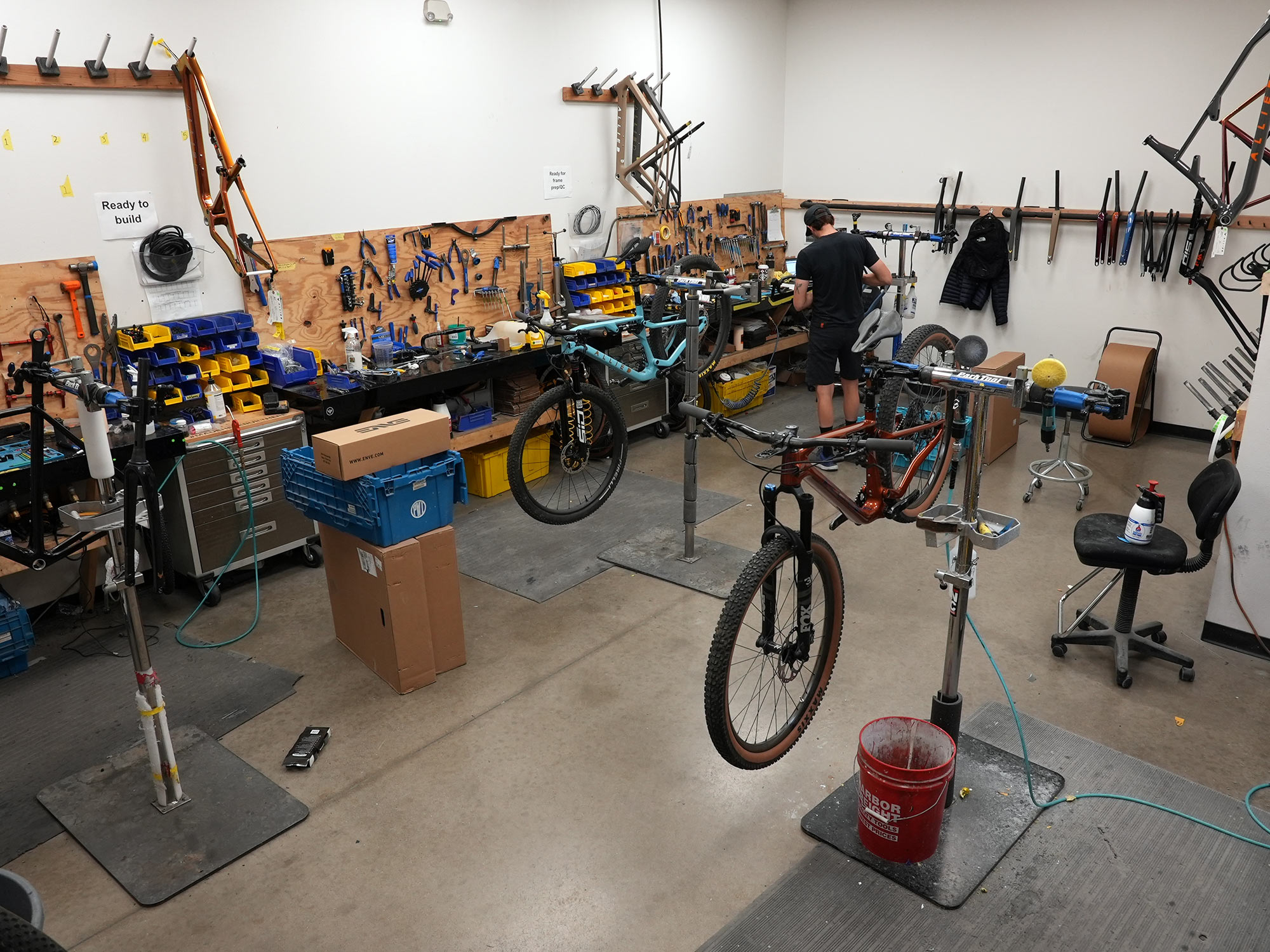 allied cycles bicycle assembly room