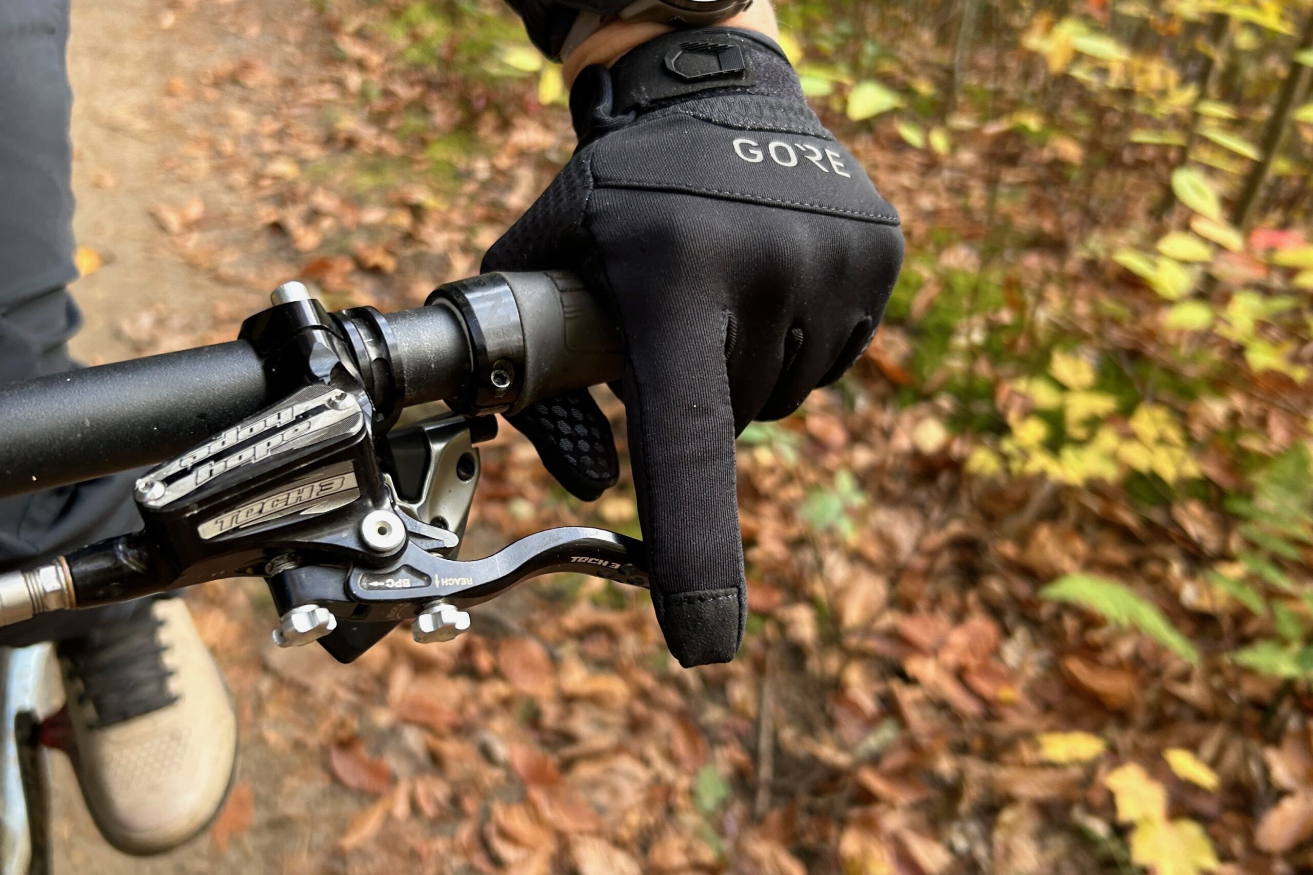 Wearing the Gorewear C5 Gore-Tex Infinium mountain bike gloves