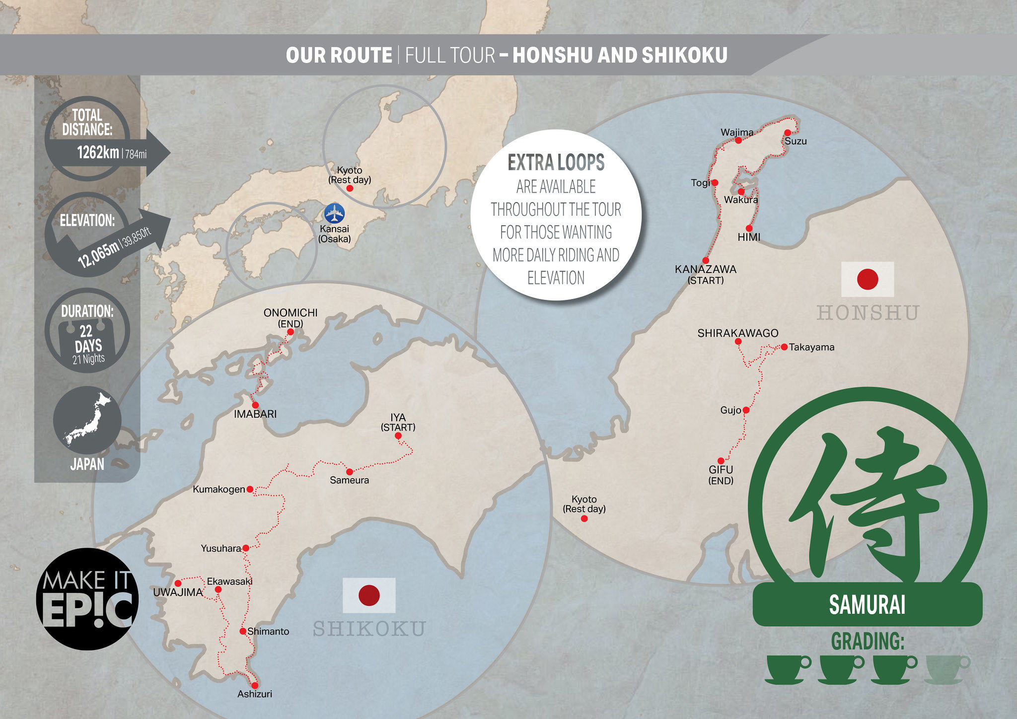 ride and seek cycle japan samurai cycling tour route map