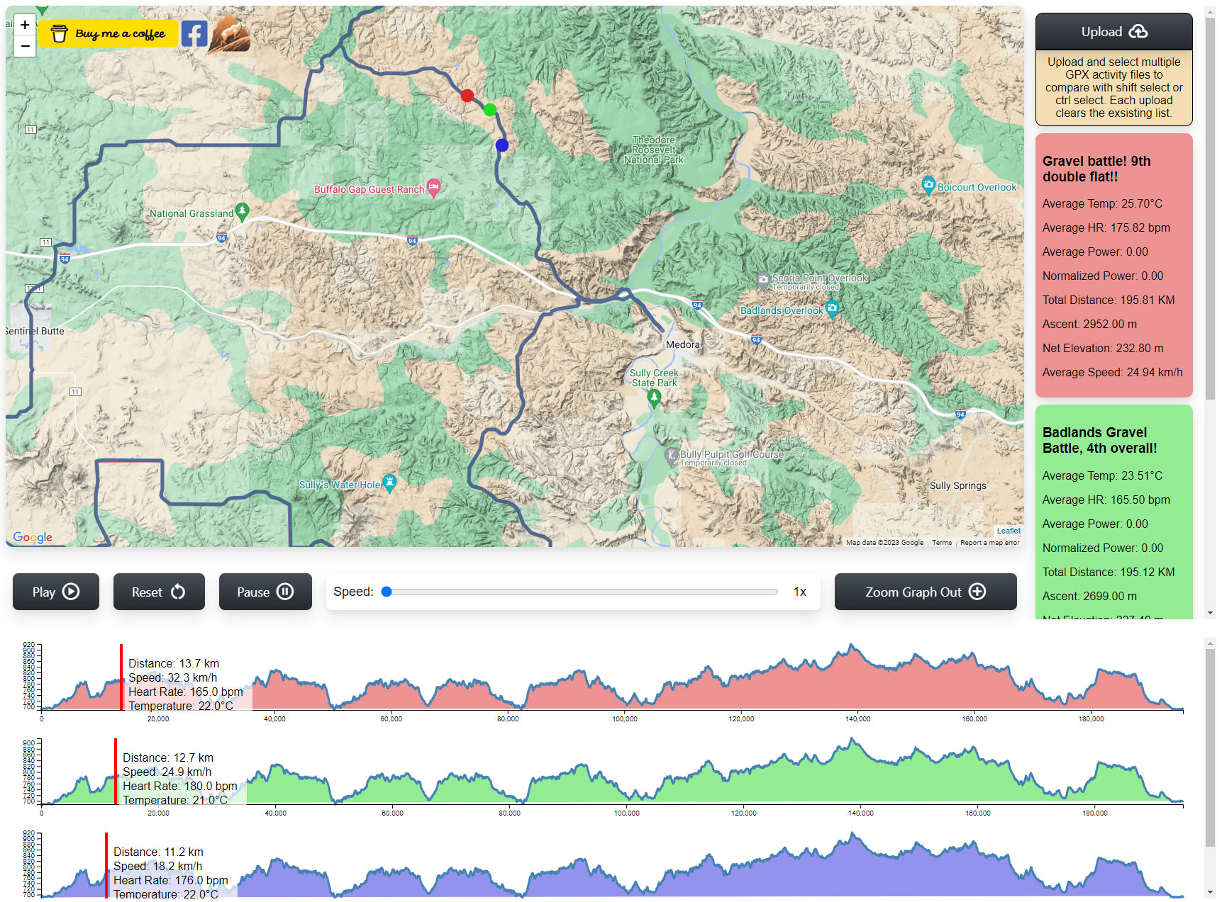 sherpa map activity racer compares multiple GPX ride files to show who is faster