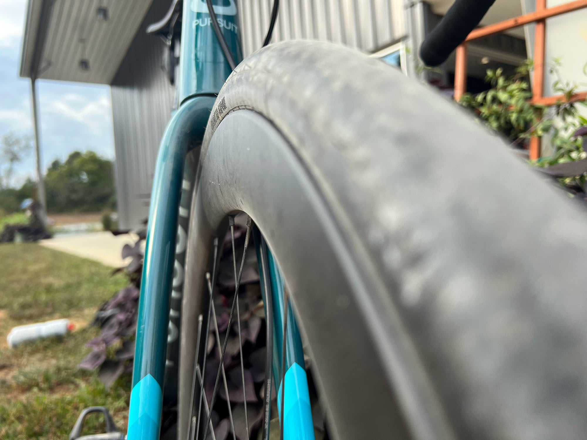closeup details of shimano ultegra R8100 12-speed road bike wheels