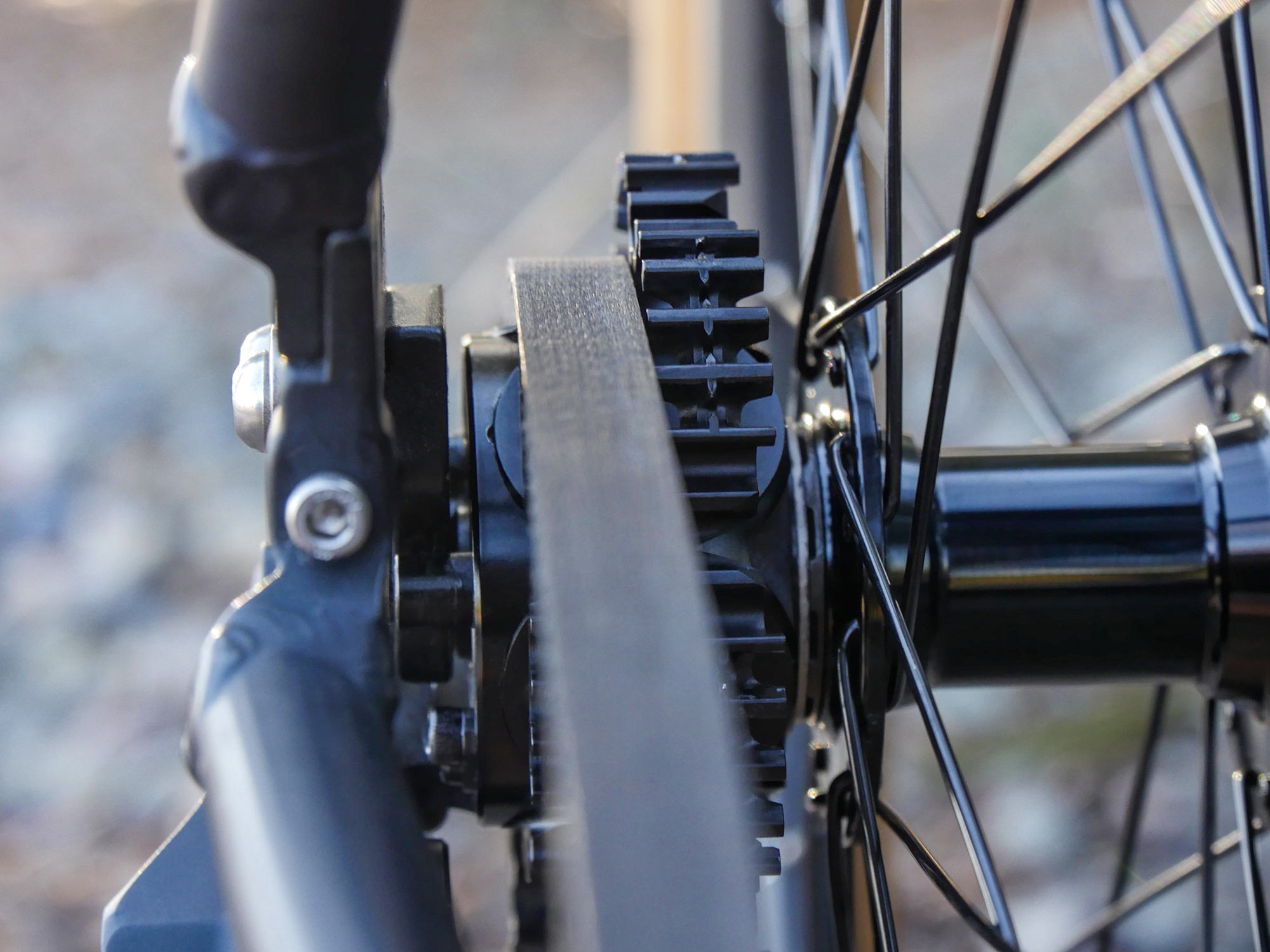 closeup of prototype veer shift 2-speed cassette for belt drive bikes