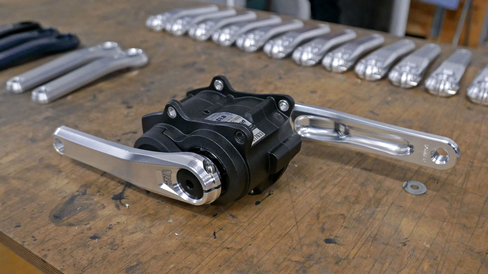 Actofive Signature X Pinion CNC-machined gearbox bike crankset, Factory Tour on the workbench