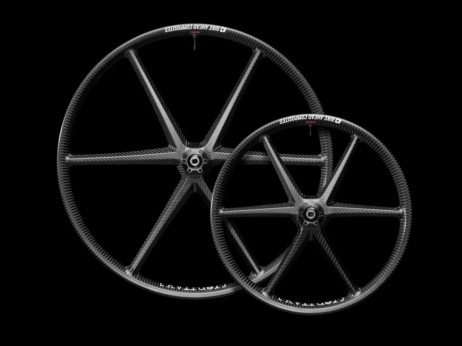 Bike Ahead Biturbo Cargo ultralight ultra-strong 6-spoke monocoque carbon wheels for cargo ebikes, 20" + 26" pair