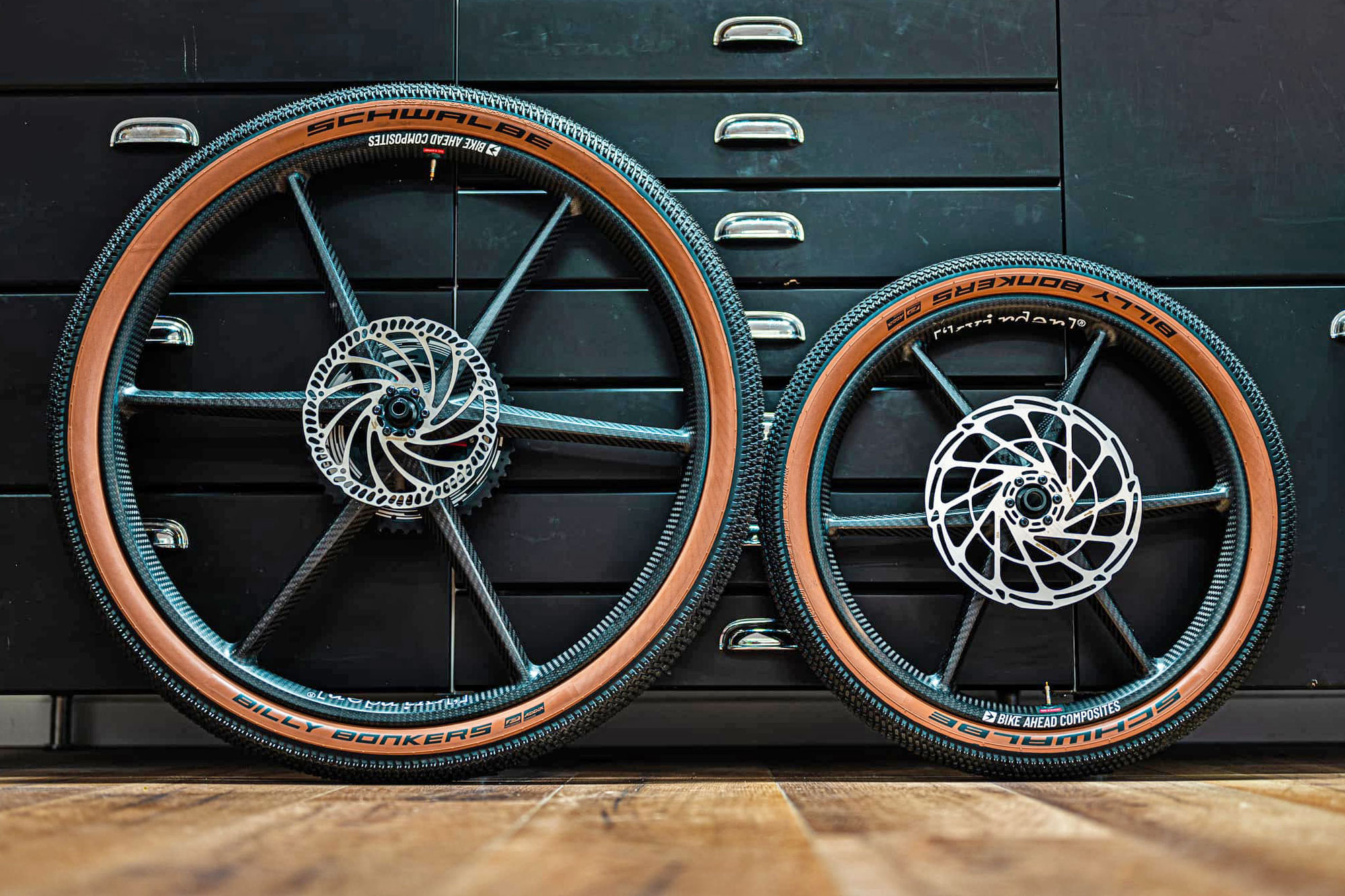 Bike Ahead Biturbo Cargo ultralight ultra-strong 6-spoke monocoque carbon wheels for cargo ebikes, 20" & 26" combo by Kvirder