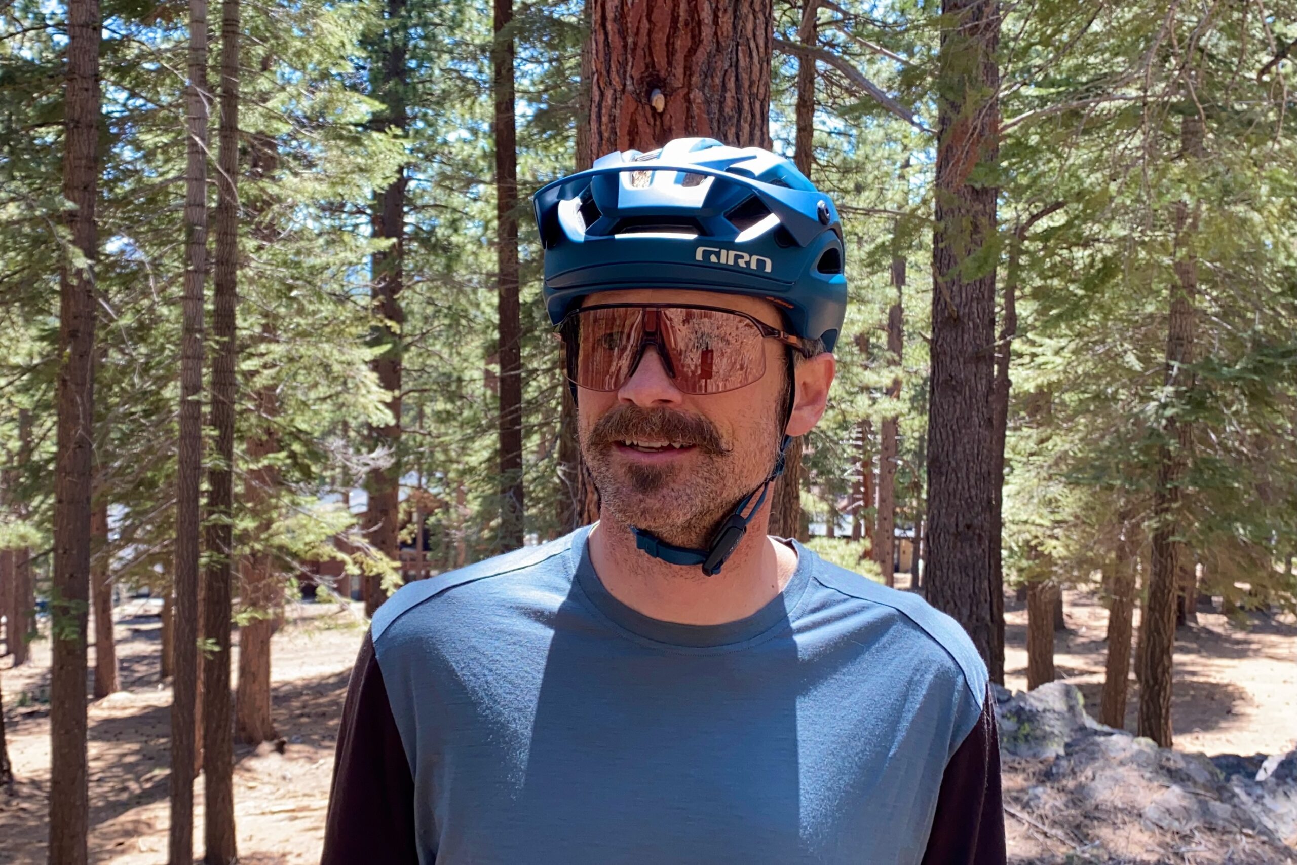 Wearing the Giro Manifest Spherical mountain bike helmet