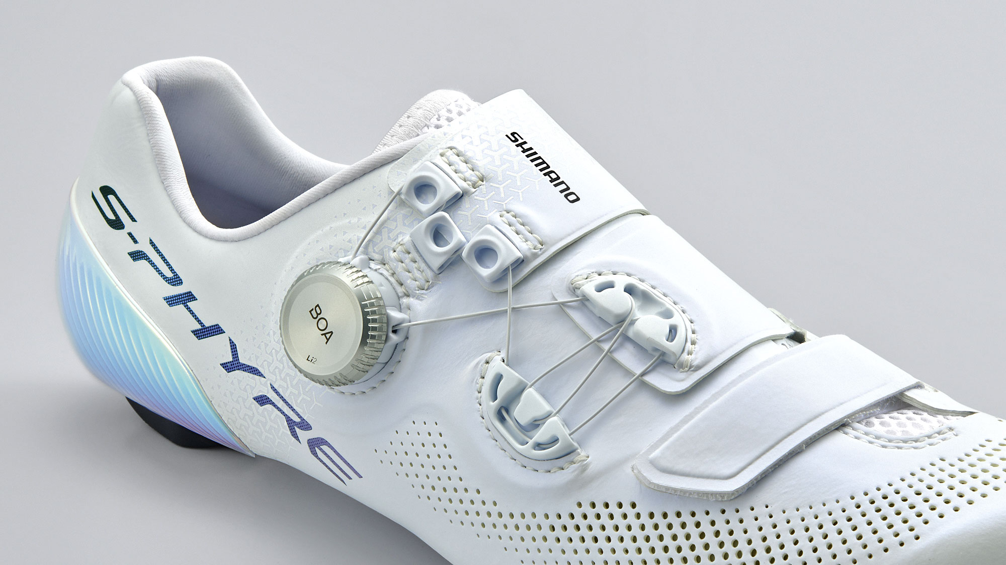 Shimano S-Phyre RC9 PWR, updated RC903PWR road bike shoes for sprinters, time-trialists & track racers, lacing detail