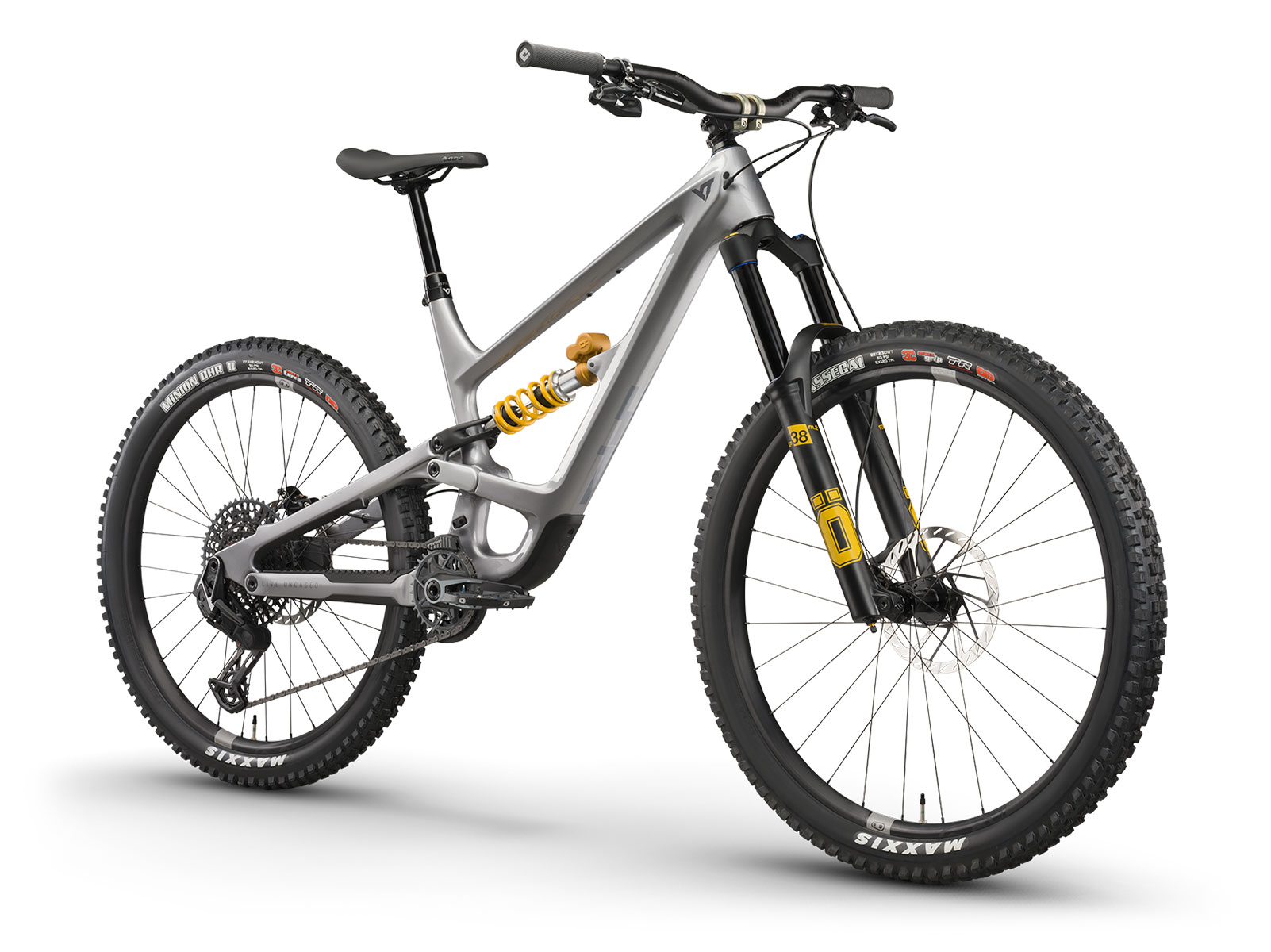 2024 YT Capra Core 5 MX race-ready carbon enduro bike build, Liquid Metal silver