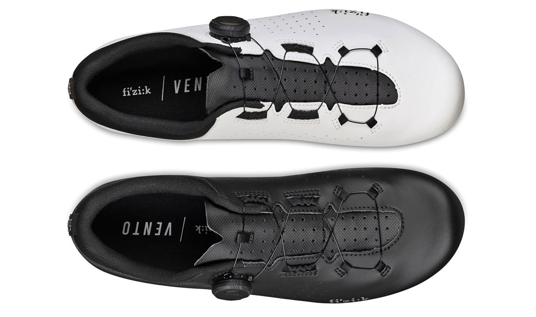 Fizik Omna Wide affordable road bike shoes, top in black or white