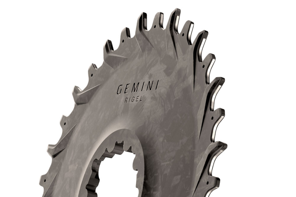 Gemini Rigel forged carbon ultralight 1x MTB chainring, tooth detail rendering