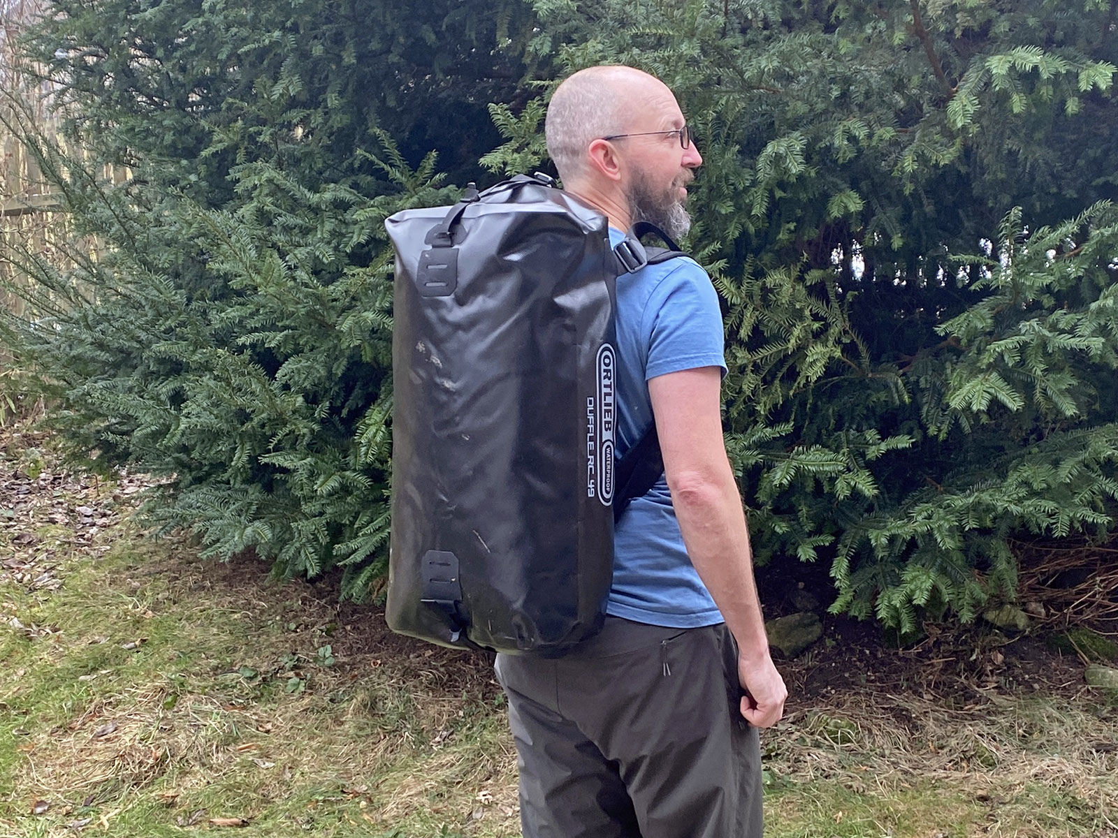Ortlieb Duffle RC 49L Review: waterproof backpack dufflebag, on my back