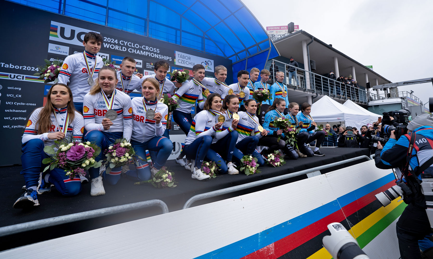 French Mixed Team Relay wins 2024 CX World Championship, photo by Maty Podroužek, podium