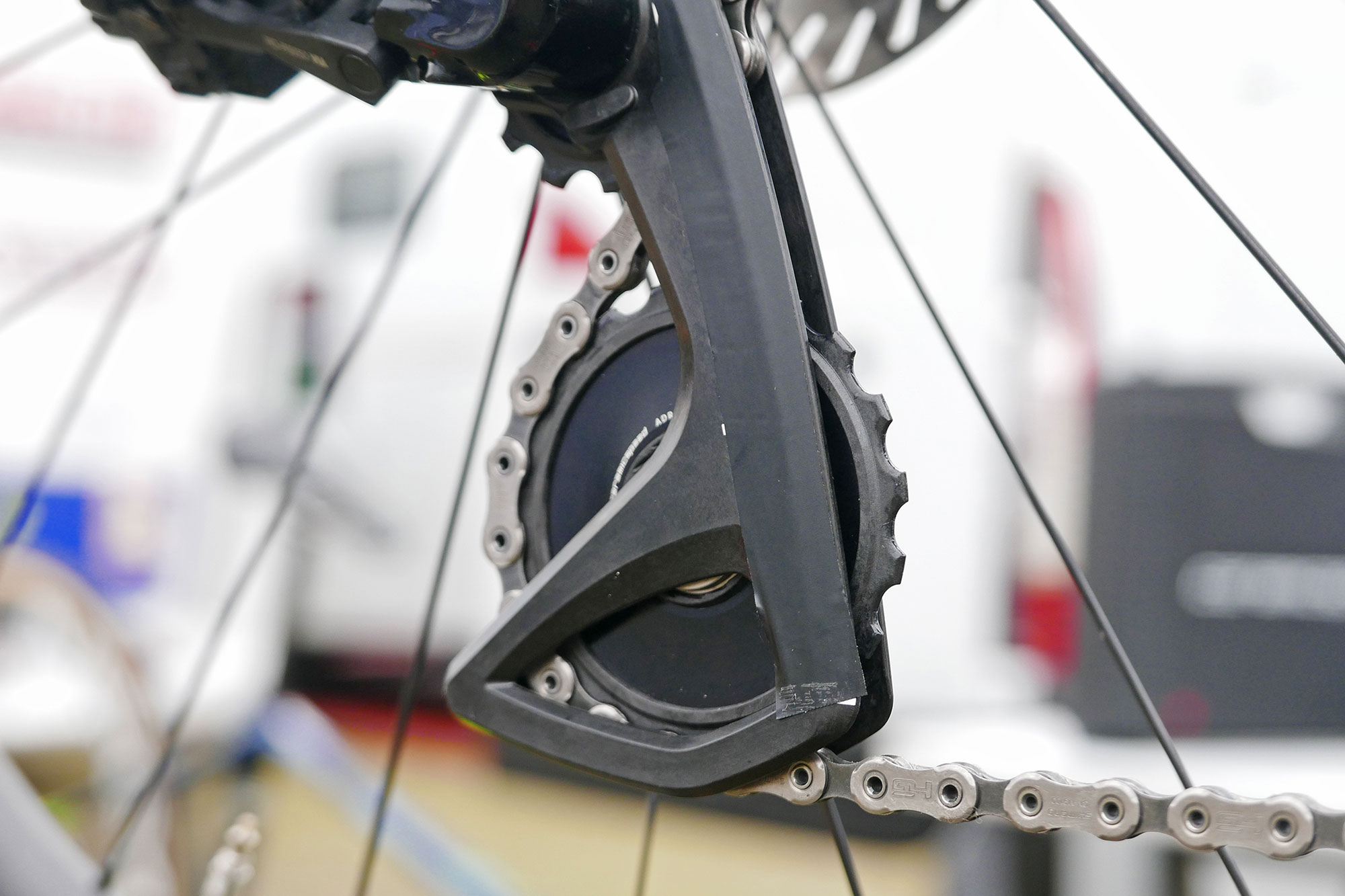Prototype updated CeramicSpeed OSPW for Shimano Di2, new solid pulley up-close
