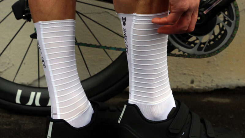 swiss side aero cycling socks shown from behind