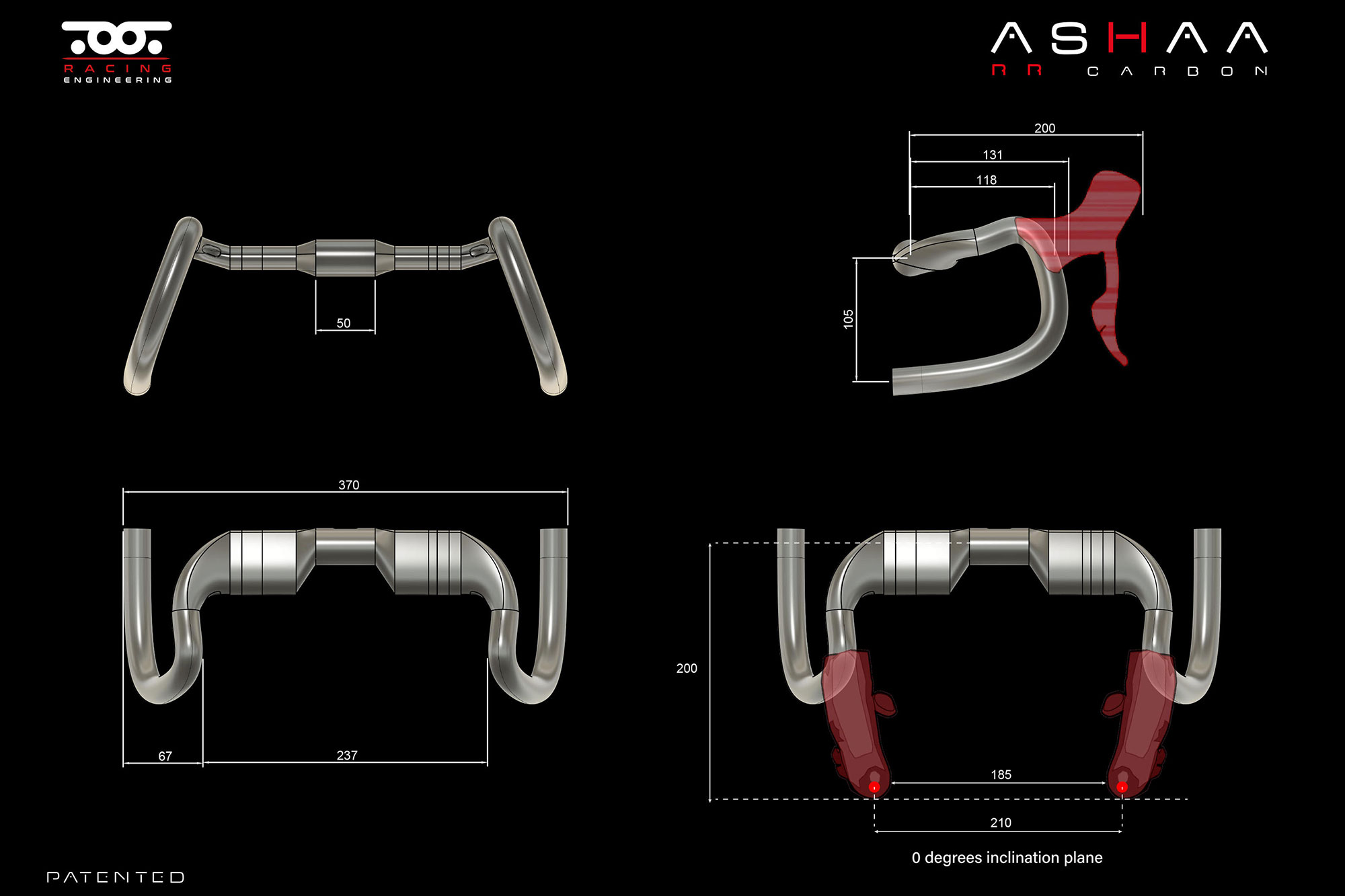 TOOT Ashaa RR carbon ultra-narrow aero road racing handlebar, standard geometry dimension