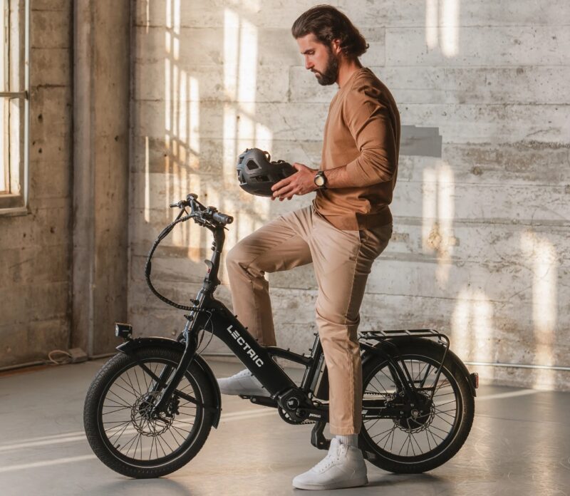 Lectric ONE eBike looking at helmet