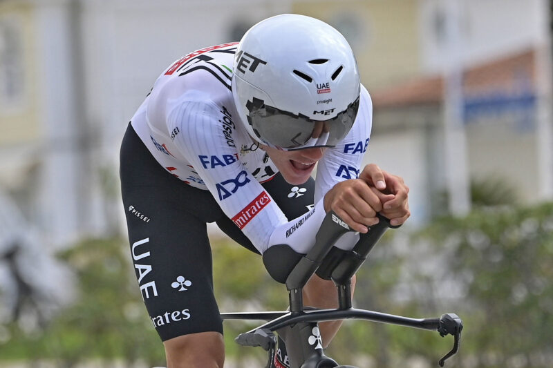 MET, aero TT helmets spark UCI rules review at 2024 Tirreno Adriatico, photo by Tirreno Adriatico on X