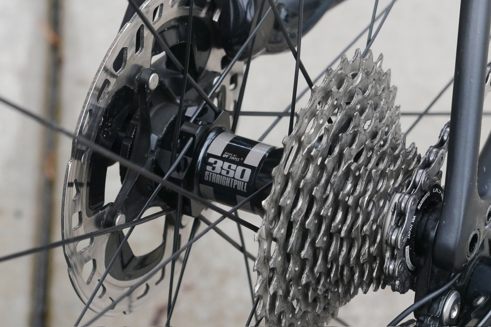 The DT Swiss 350 hub on the Reserve 40|44 road bike wheels