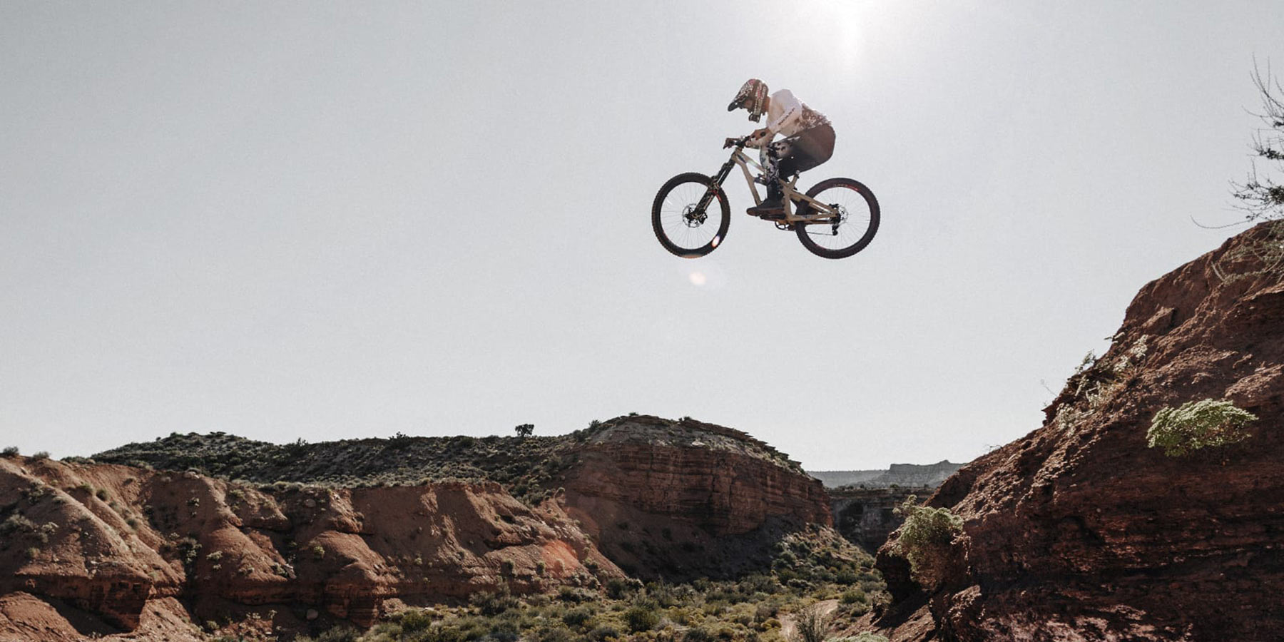 mountain biker doing a big jump at red bull rampage on new marzocchi super z fork